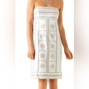 White House Black Market White and Gold Midi Dress